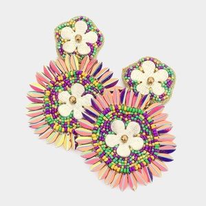 Mardi Gras multi colored flower dangle earrings
